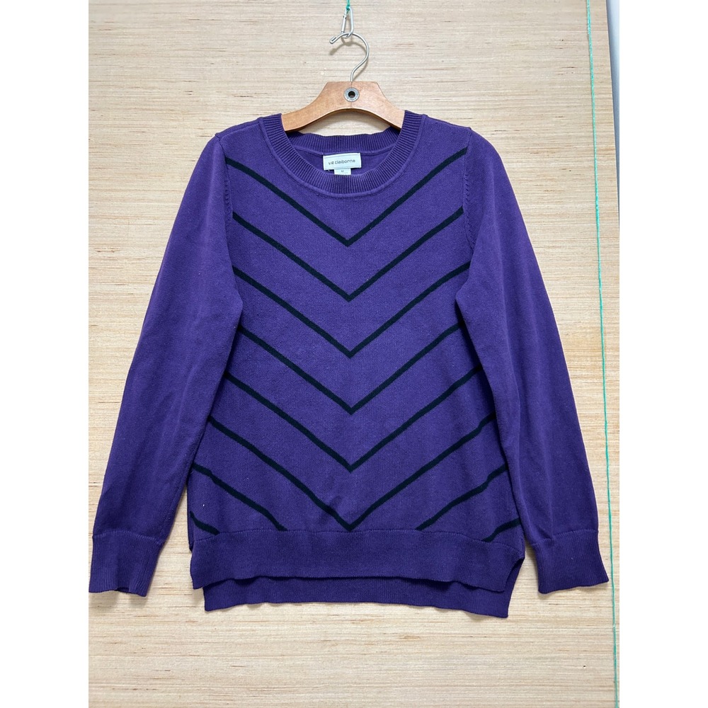 Liz Claiborne Purple Black Chevron Stripe Cotton Crewneck Sweater Mens‎ Medium